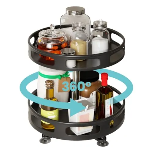 Heikoeco® 360° Gewürz Organizer drehbar - Zubehör für Möbel: Robuster 2-Ebenen Drehorganizer aus hochwertigem Metall, ideal für Küche und Bad, mit 360-Grad-Drehbarkeit für einfachen Zugriff auf alle Ihre Gewürze und Produkte.