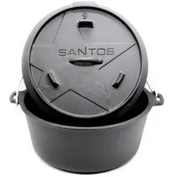 SANTOS Dutch Oven Feuertopf Schmortopf Camp Oven ca. 8,5 Liter / 9 Qt (ohne Füße)