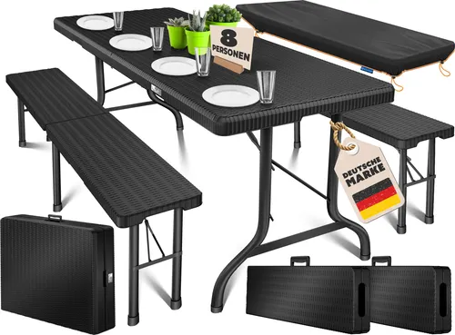 KESSER® Bierzeltgarnitur 3-teilig Set Tisch + 2X Bank - Möbelsets für bis zu 10 Personen, klappbar und transportabel mit Tragegriffen – ideal für Partys und Grillabende, wetterfest und robust.