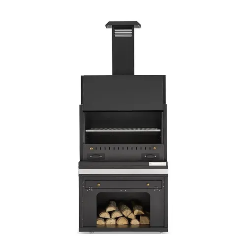 Schwarzer Edelstahl Grillkamin im modernen Design - Freistehender Grillkamin aus robustem Edelstahl mit eleganter Optik. Ideal für gemütliche Grillabende im Garten. Maße: 98 x 72 x 181 cm, mit 2 Jahren Herstellergarantie.