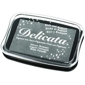 Rayher Stempelkissen Delicata Metallic, silber, Kunststoffgehäuse, Größe 7,6 x 4,7cm (BxT)