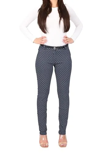 Malito - Damen Chinohose lang - schicke elastische Comfort Hose - festlich elegant mit Gürtel 1032 - dunkelblau XXL