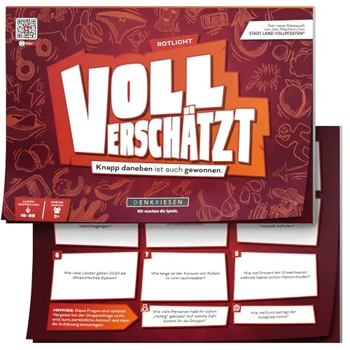 DENKRIESEN - VOLL VERSCHÄTZT! Rotlicht Edition | DIN A4 Spielblock | Ab 16 Jahren | Lustiges Schätzspiel | Familienspiel | Partyspiel | Ohne Internet | Antworten mit auf dem Block