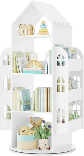 Woltu Kinderregal, 360° drehbar, Weiß, Holzwerkstoff, 3 Fächer - Kinderzimmermöbel mit sicherem, kindgerechtem Design. Das 360° drehbare Regal ermöglicht einfachen Zugriff auf Bücher und Spielzeug und fördert Ordnung und Lesespaß.