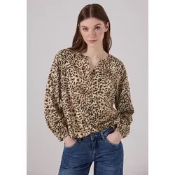 Langarmbluse STREET ONE STUDIO, Damen, Gr. 46, braun (creamy braun), Stoff, 100% Viskose, bedruckt, gerade normal, Rundhals, Bündchen, Blusen, mit dekorativer Knopfleiste