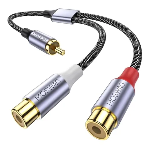 MOSWAG RCA Y Splitter - 1 Stecker auf 2 Buchse Stereo Audio Kabel - Kompatibel Mit Subwoofern, Lautsprechern, Heimkinos, HDTVs, Spielkonsolen