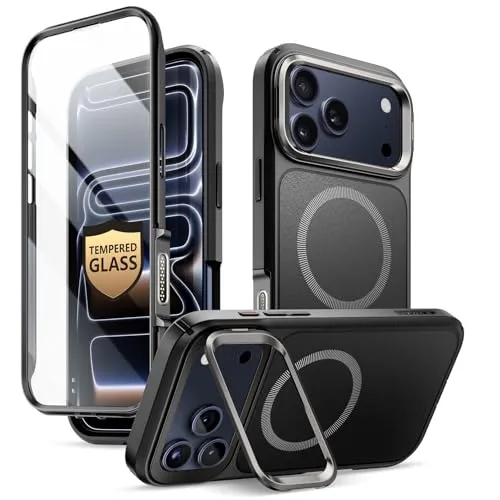i-Blason iPhone 17 Pro Hülle MagSafe mit Ständer – Robustes Bumper Case - Handyhülle & Cover mit integriertem 9H Displayschutz und vielseitigem Kameraständer. Schutz nach Militärstandard und verbesserte Magnetkraft für nahtlose MagSafe-Kompatibilität.
