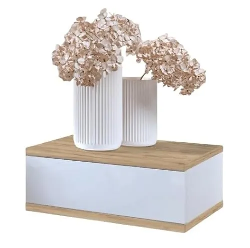 BDW Nachttisch, Nachtschrank - Nachttisch Hängend - mit Schublade - für Schlafzimmer, Jugendzimmer - Modern, Loft - Kleiner Tisch - Schlafzimmer Möbel, Schrank Klein - Handwerksgold/Weiß