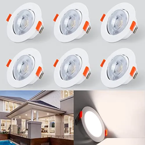 Kambo LED Einbaustrahler 40° Schwenkbar, Set mit 6 Stück Spots Rund, 6W Ersetzt 60W 610LM Neutralweiß 4000K, Spot Led Deckenleuchte Weiß Badeinbaustrahler