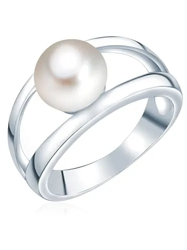 Valero Pearls Perlenring silber mit Süßwasser-Zuchtperle - Eleganter Damenring aus 925er Sterlingsilber mit hochglanzpolierter, rhodinierter Oberfläche und einer hochwertigen Süßwasser-Zuchtperle für einen modernen Look.