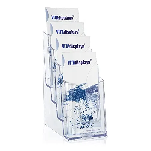 Stk. DIN lang DL Tischprospektständer mit vier Etagen, trifold- Flyerständer, transparenter Flyerhalter und Prospekthalter, Tisch-Prospektständer für Flyer, Prospekte, optionale Wandmontage 2