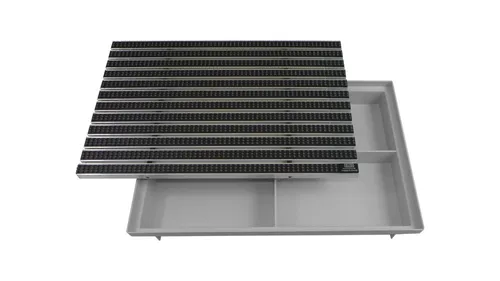 EMCO Eingangsmatte Bürsten grau 60x40 cm mit ACO Bodenwanne - Rutschsichere Fußmatte für den Innen- und Außenbereich, ideal für Flur, Terrasse oder Garage. Mit ihrem eleganten grauen Design und der robusten Bürstenstruktur sorgt sie für eine saubere Umgebung.