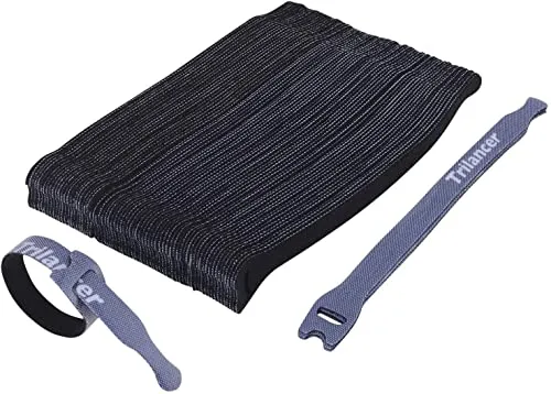 Kabelbinder mit Klett, 20CM 50 Stück Trilancer Wiederverwendbare Klettkabelbinder Kabelklett (Schwarz)