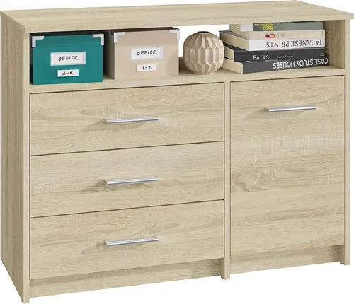 MATKAM Kommode Bodo 1D3SO – Elegante Aufbewahrungslösung - Kommode (H75 x B98 x T35 cm) mit 3 Schubladen und Türschrank, ideal für schmale Räume, pflegeleicht und vielseitig einsetzbar.