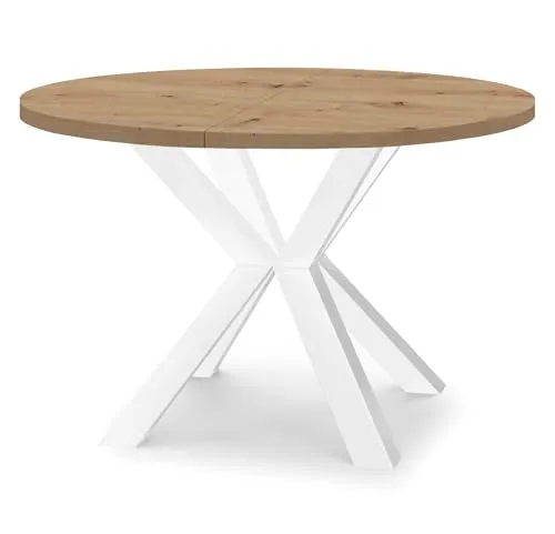 Dekori Möbel Runder Ausziehbarer Tisch RAL für Esszimmer - Esszimmertisch im skandinavischen Stil, ausziehbar von 90 bis 220 cm, mit robusten Holzbeinen und widerstandsfähiger, kratzfester Oberfläche.