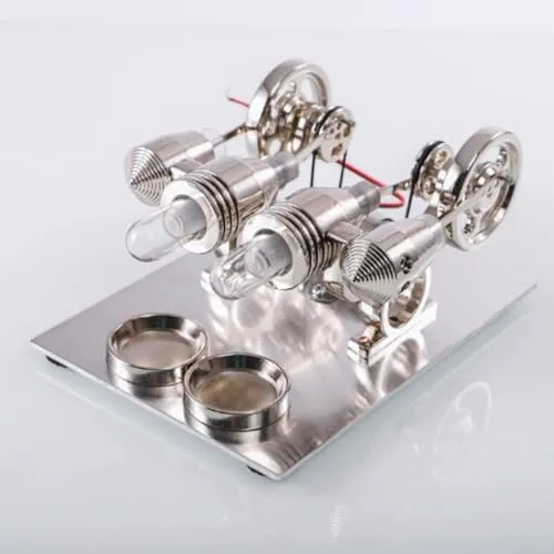 Stirlingmotor Bausatz, Heißluft Stirlingmotor Sterling Motoren Bausatz, 4 Zylinder Stirling Motor Modell Mit LED Licht, Heißluft Sterling Engine Dampfmaschine Pädagogisches Spielzeug Für Kinder
