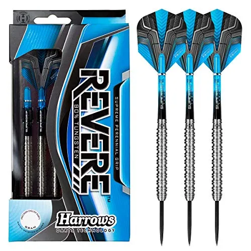 Harrows Revere 90% 24 Gramm Steel-Dartpfeile - Hochwertige 90 % Wolfram-Dartpfeile mit Supergrip Fusion Schäften und Prime Flights für präzise Würfe und optimalen Grip.
