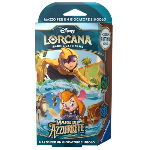 Ravensburger - Disney Lorcana TCG: Mare di Azzurrite, Starter Deck Smaragd & Saphir 60 Karten, Sammelkarten, Spiel für Erwachsene und Kinder, italienische Ausgabe