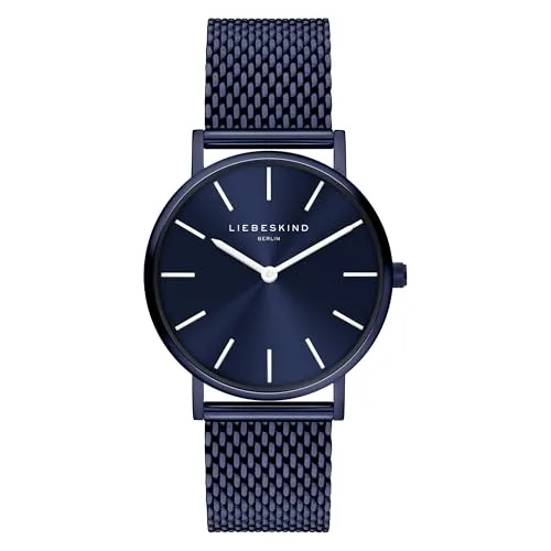 Liebeskind Berlin Armbanduhr LT-0409-MQ Blau - Elegante Quarz-Damenuhr mit blauem Edelstahlgehäuse und klappbarem Edelstahlband. Ideal für jedes Outfit und bietet höchsten Tragekomfort. Wasserdicht bis 5 bar, perfekt für den Alltag.