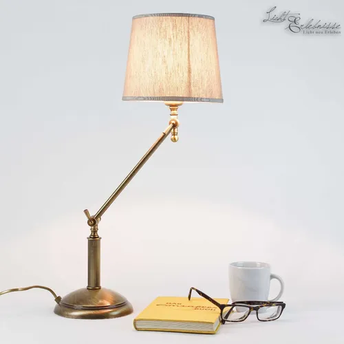Tischleuchte Schreibtischlampe Messing Bronze Beige E27 Verstellbar Handarbeit