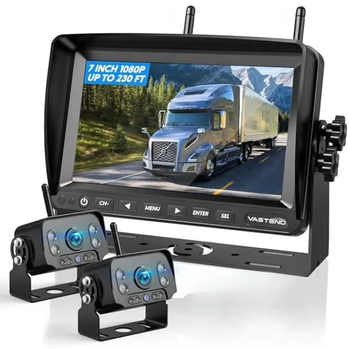 VASTEND Kabellose Rückfahrkamera mit 7 Zoll Monitor - Rückfahrkamera mit 1080P HD-Qualität, IP69 wasserdicht und stabiler 300m Funkübertragung – ideal für Wohnwagen, LKW und Autos. Einfache Installation ohne aufwendige Verkabelung.
