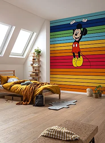 Komar Vlies Fototapete - Mickey Magic Rainbow - 300 x 250 cm - Bunte Disney-Tapete für das Kinderzimmer, strapazierfähig und umweltfreundlich. Made in Germany mit brillanten, geruchsfreien Farben.