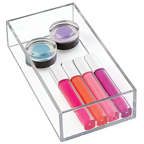 iDesign boîte de rangement pour tiroir de salle de bain ou cuisine, petit organisateur tiroir en plastique sans BPA, rangement maquillage empilable pour cosmétiques, transparent, S: 10 cm x 20,3 cm