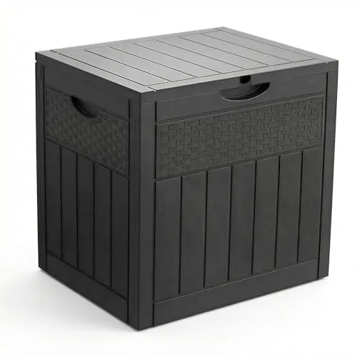 VOUNOT® 126L Gartenbox in Rattan-Optik Schwarz