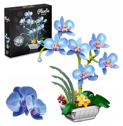 Orchidee Bausteine 581-tlg. Klemmbausteine Blume im Topf Blau Deko ab 8 Jahre