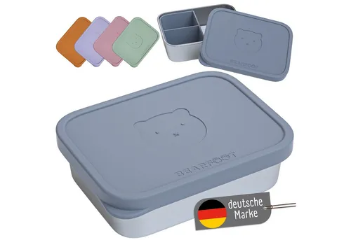 BEARFOOT Lunchbox Brotdose Kinder Edelstahl - Blau - Vielseitige Brotdose für Kindergarten und Schule, BPA-frei und spülmaschinengeeignet mit 3 Fächern, ideal für gesunde Snacks.