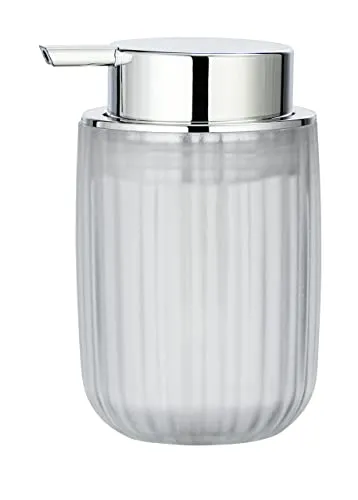 WENKO Seifenspender Agropoli Transparent, nachfüllbarer Seifendosierer für Flüssigseife aus Kunststoff mit plastischer Formgebung und gefrosteter Oberfläche, 7,5 x 12,5 x 9 cm, Füllmenge 250 ml