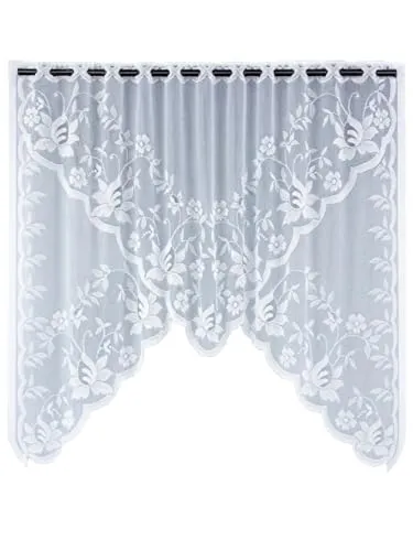Clever-Kauf-24 Bistro M Bogen Scheibengardine 2314 weiß | 105x150 cm | Jacquard Blüten & Blätterranke | transparent & Laser geschnitten | Gardine für Küche, Wohnzimmer & Fensterdeko