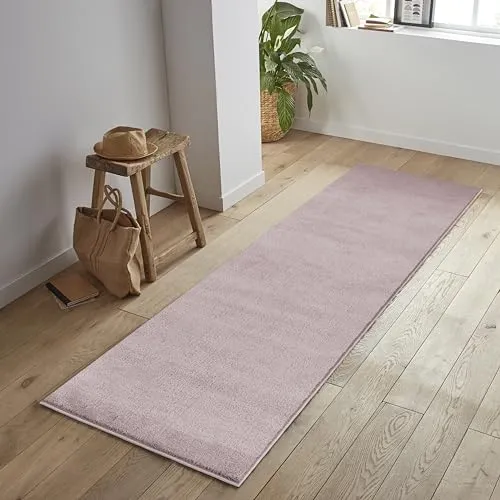 Jimri Flauschiger Teppich Läufer - Hochwertiger Kurzflor für Zuhause, Büro, Küche, Eingang, Flur, Wohnzimmer - Maschinenwaschbar - Rutschfester Teppich Waschbar - 60x110 cm - Rosa
