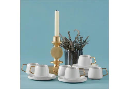 KARACA Saturn Gold Türkische Kaffeetassen - Elegantes Mokkatassen-Set für 6 Personen - Tassen- & Untertassensets, 12-teilig aus hochwertigem Porzellan mit eleganten goldenen Details und ergonomischen Griffen für ein stilvolles Kaffeetrinkerlebnis.