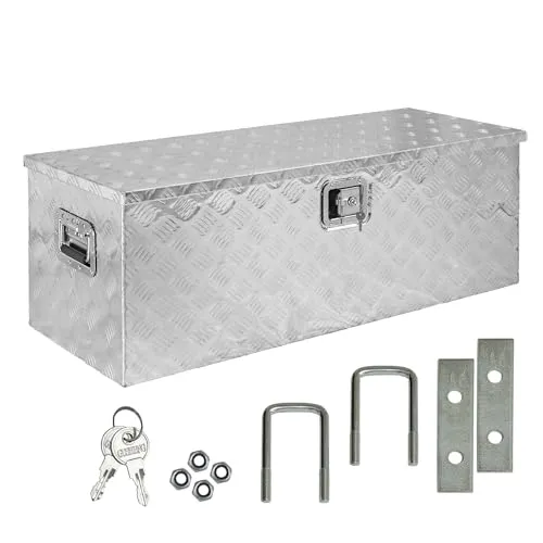 Trucky Anhänger-Deichselbox D160 - Aluminium Transportbox mit Montagesatz - Transportbox aus stabilem Aluminium, verschließbar mit Schlüssel und ideal zur Aufbewahrung von Materialien. Inklusive Montagesatz für einfache Befestigung an V-Deichseln.