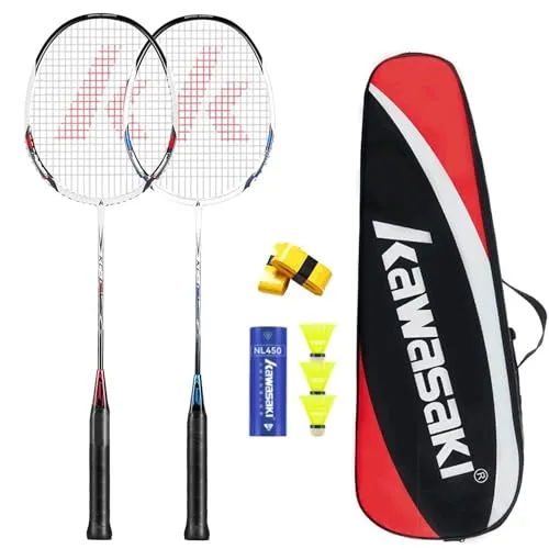 A1 TAAN Badminton Set 2 Carbon Shaft Profi Badmintonschläger Leichtgewicht Badminton Schläger 2 Federballschläger für Training, Sport und Unterhaltung mit 3 Federbällen & 2 Overgrips & Unterhaltung