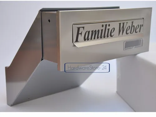 Mauerdurchwurf Briefkasten Edelstahl/Silber NEU Vorderteil/Hintertür +Aufschrift