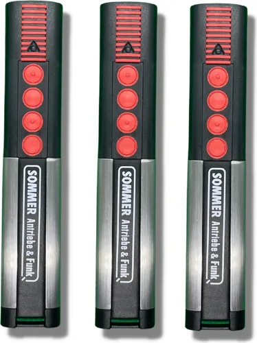 Sommer Garagentor-Fernbedienung 4 Tasten TX03 - Garagentoröffner mit 4 Tasten, modernes Design und hohe Sicherheit durch Somloq Rollingcode-System. Reichweite bis 50 m, ideal für komfortables Öffnen Ihres Garagentors.