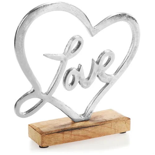 Deko-Aufsteller Herz - Metall-Herz mit Schriftzug auf Mangoholz-Sockel
