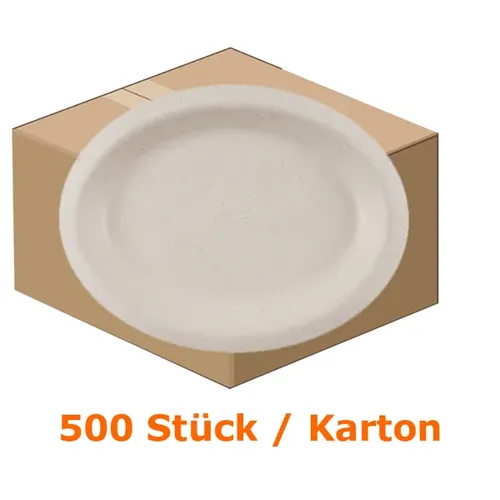 Einwegteller NatureStar BIO Zuckerrohr oval 500 Stück lebensmittelecht, umweltfreundlich, Kartonabgabe 41027