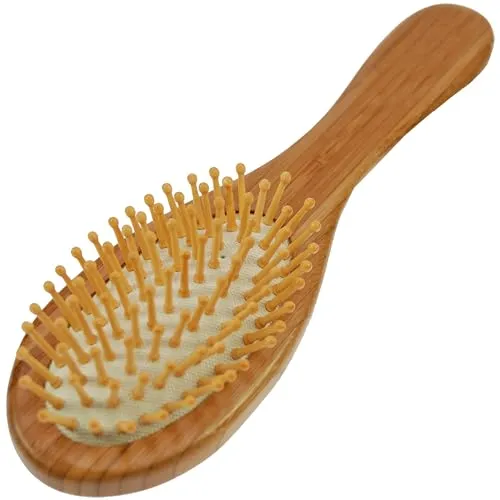 Bambus Haarbürste Holz - umweltfreundliche Holz Haarbürste klein mit Bambusborsten und sanften Kopfmassage Noppen, Vegan, Kleine Haar Bürste für Kinder und Erwachsene mit Holzborsten, 23 x 6,5 cm