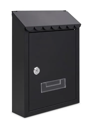 Assorted Collections Wandbriefkasten, verzinkter Stahl, abschließbarer Briefkasten mit 2 Schlüsseln, wetterfester Briefkasten, 21 x 30 x 7 cm (schwarz)