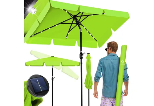KESSER Sonnenschirm mit LED Solar und Kurbel - Sonnenschirm für Balkone und Terrassen, mit integriertem Solarmodul für stimmungsvolle Beleuchtung und 100% UV-Schutz. Flexibel dank knickbarem Gelenk und stabiler Konstruktion.