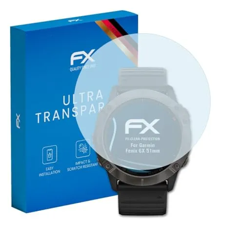 atFoliX Schutzfolie kompatibel mit Garmin Fenix 6X 51mm Folie, ultraklare FX Displayschutzfolie (3X)