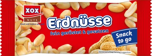 XOX Knabberei, XOX Erdnuesse geroestet und gesalzen knackig wuerzig im Geschmack 50g