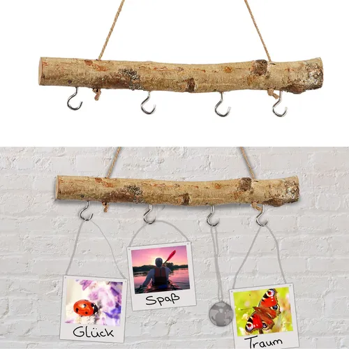 Deko Holzstange Astbündel 30cm Dekostange 4 Metallhaken DIY Juteseil zum Hängen