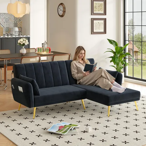 Modernes Klappsofa, L-förmiges Sofa, Schlafsofa mit Zusatzecke, Ecksofa mit Schlaffunktion, geeignet für Wohnzimmer, Schlafzimmer, Heimkino, Gästezimmer. Mit Video