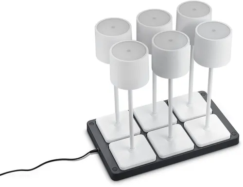Reality Leuchten LED Akku Außen Tischleuchten Set Fernandez R54096631 - Tischleuchten Set mit 6 Akku-Leuchten und Ladestation, stufenlos dimmbar und ideal für den Außenbereich. IP54 Schutz gegen Spritzwasser, lange Leuchtdauer von bis zu 8 Stunden.