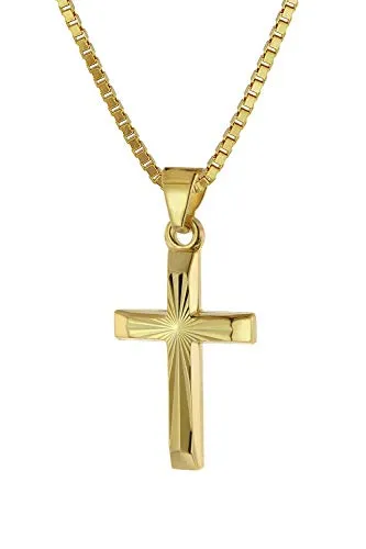 trendor Kette mit Anhänger Kreuz aus Gold 333/8 Karat - Ketten mit Anhänger, aus hochwertigem Gelbgold 333, elegante Venezianerkettengliederung mit diamantschnitt, ideal für besondere Anlässe oder als Geschenk.