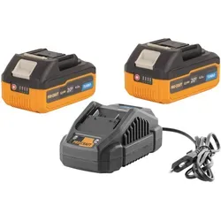 Procraft Starter Pack 20 V mit Ladegerät und 2 Turbo Akkus - Praktisches Starter Pack mit 20 V Ladegerät und zwei leistungsstarken 4,0 Ah Turbo Akkus für effizientes Arbeiten ohne Unterbrechung.
